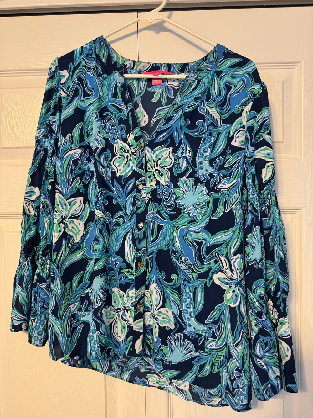 Lilly Pulitzer Navy Blue Floral Button-Front Top